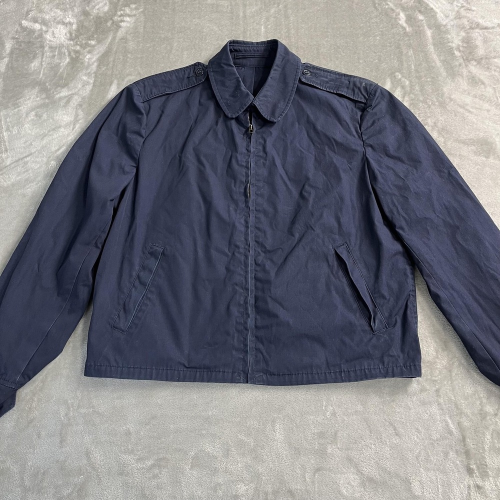 Vintage Vanderbilt Shirt Co Jacket Mens 40R Navy Blue Cotton Poly Military 80s